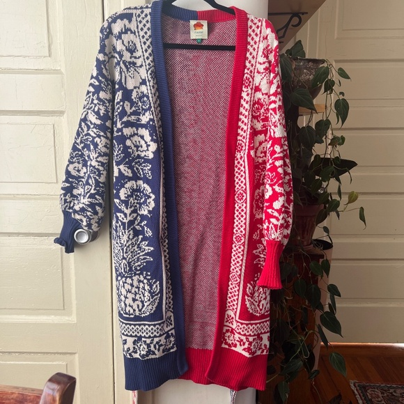 Farm Rio Garden Belted Cardigan Small Red & Blue - Picture 3 of 7